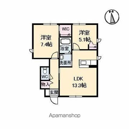 Ｃａｓａ　Ｂｒｏｔｅ　Ｂ棟[2LDK/58.27m2]の間取図