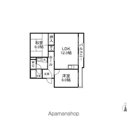 コンステラベガ若葉台[2LDK/52m2]の間取図