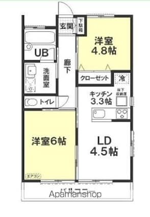 アーバニズム７５Ａ・Ｂ[2LDK/43.88m2]の間取図