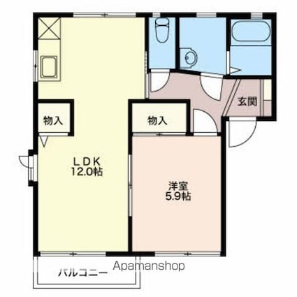 ディアスフェリセスＢ棟[1LDK/43.54m2]の間取図