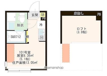 ハーモニーテラス関町Ⅱ[1R/13.05m2]の間取図