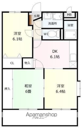 スクウェアガーデン東野[3DK/56.85m2]の間取図