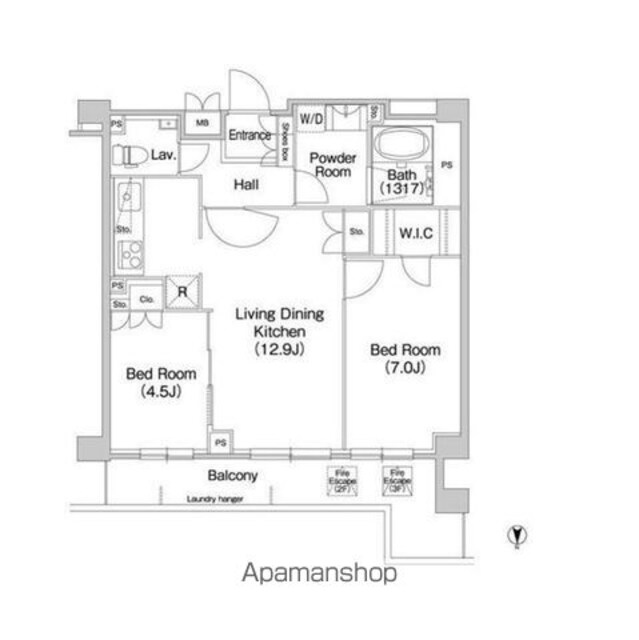 コンフォリア駒場[2LDK/58.38m2]の間取図
