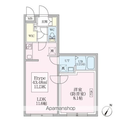 スカイラシクラス平和台[1LDK/43.48m2]の間取図
