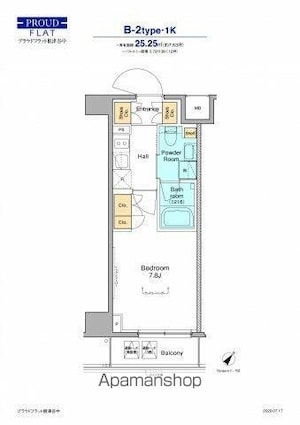 プラウドフラット根津谷中[1K/25.25m2]の間取図