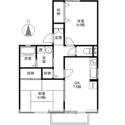 おやまワタナベハイツ[2DK/48.79m2]の間取図