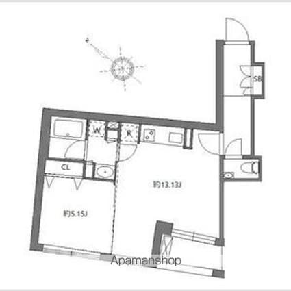 フラッフィー日本橋浜町[1LDK/46.58m2]の間取図