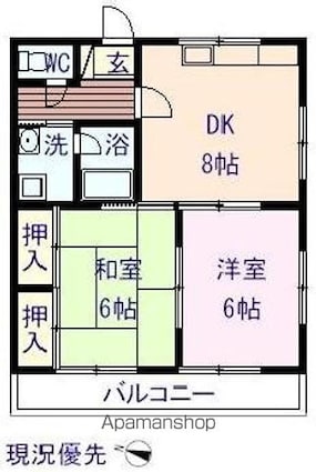 サンパレスひよりが丘Ｃ[2DK/46.37m2]の間取図