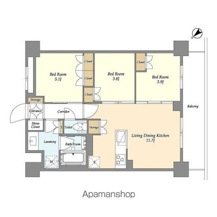 グランカーサ瑞江[3LDK/56.33m2]の間取図