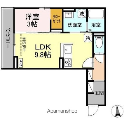 プランタン若里Ⅴ[1LDK/35.16m2]の間取図
