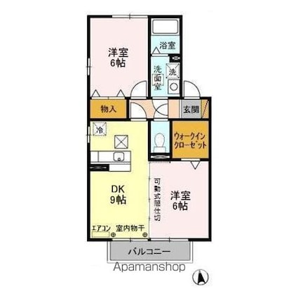 ウィルモア新松戸　Ａ棟[2DK/50m2]の間取図