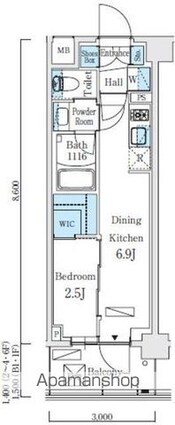 リビオメゾン東北沢[1DK/25.22m2]の間取図