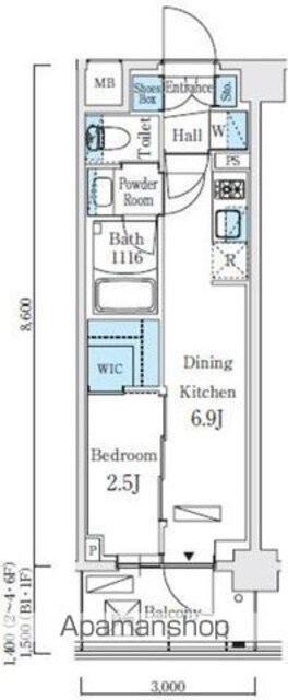 リビオメゾン東北沢[1DK/25.22m2]の間取図