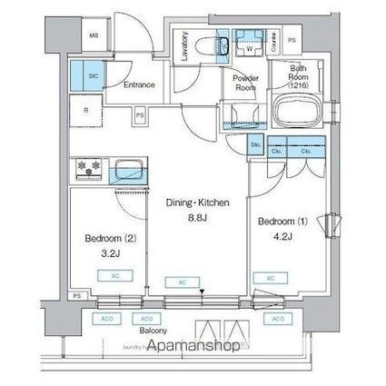プレディアコート三軒茶屋[2DK/39.66m2]の間取図