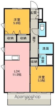 シャーメゾン陽[2LDK/54.9m2]の間取図