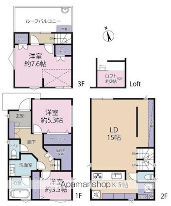 世田谷区桜丘５丁目戸建[3LDK/94.35m2]の間取図