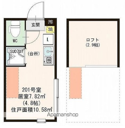 ハーモニーテラス久我山Ⅱ[1R/10.58m2]の間取図