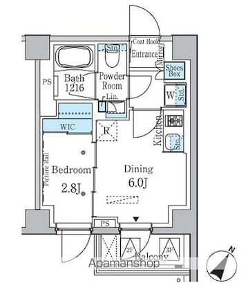 ラテスト白金台[1DK/25.48m2]の間取図