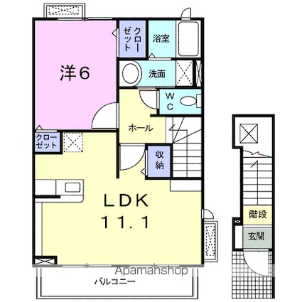 宮城県石巻市開北１丁目[1LDK/46.09m2]の間取図