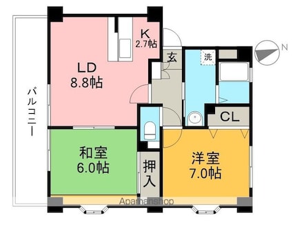 高知県高知市北竹島町[2LDK/57.11m2]の間取図