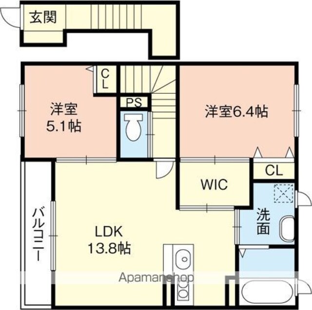 シャーメゾン矢田[2LDK/65.5m2]の間取図