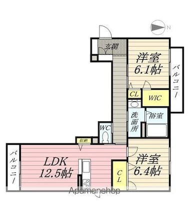 グランマスト西崎　Ｂ棟[2LDK/65.25m2]の間取図