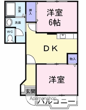 Ｌａｗ　Ｆｌｏｗｅｒ[2DK/44.39m2]の間取図
