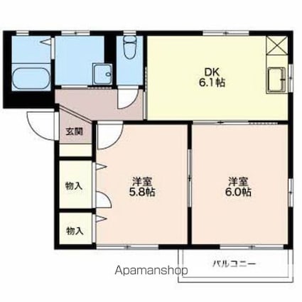 ディアスイースト[2DK/42.78m2]の間取図