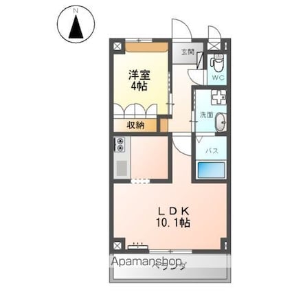 ベルメゾン三ノ町[1LDK/36m2]の間取図