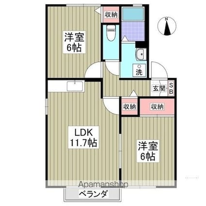 ロイヤルガーデン茂原Ｄ[2LDK/53m2]の間取図