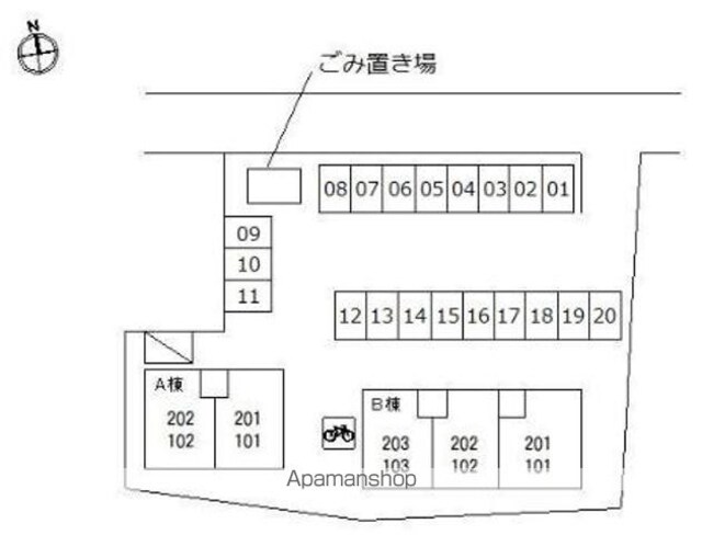 エステート２１　Ｂ棟[2DK/50.42m2]の配置図