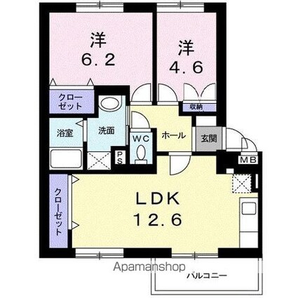 ニューエルディム小田[2LDK/56.1m2]の間取図