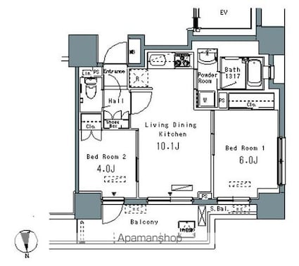 パークアクシス仲御徒町[2LDK/46.51m2]の間取図