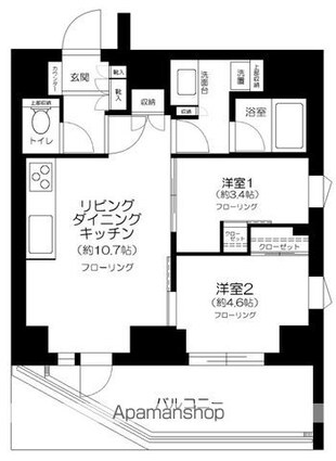 サンウッドフラッツ新宿四谷三丁目[2LDK/45.56m2]の間取図