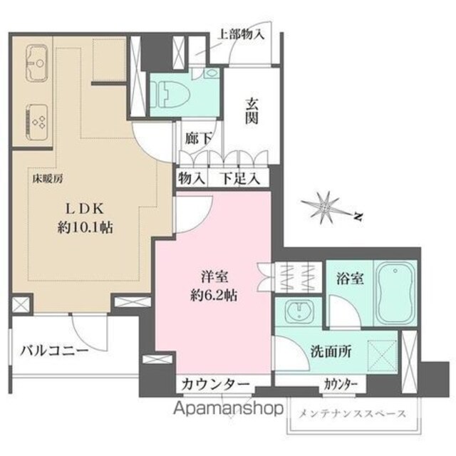 パークハウス中目黒[1LDK/42.96m2]の間取図
