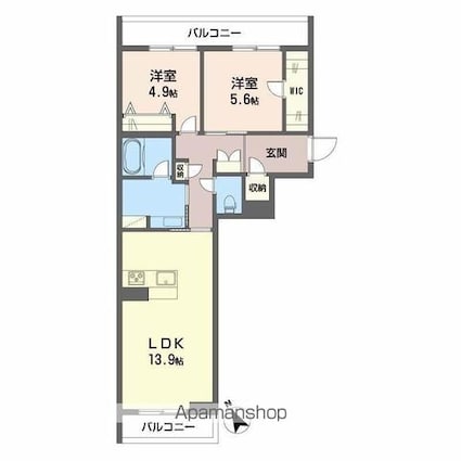 香川県高松市多賀町３丁目[2LDK/65.12m2]の間取図