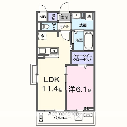 ヴィラバース[1LDK/42.51m2]の間取図