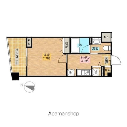 ＪＭＦレジデンス世田谷三宿[1K/25.5m2]の間取図