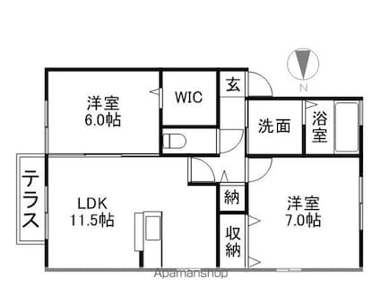 サンディーア　Ａ棟[2LDK/59.85m2]の間取図