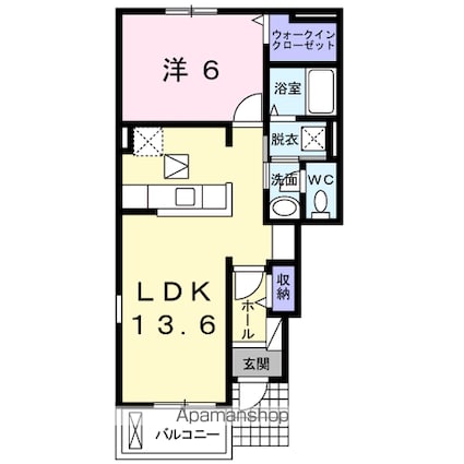 山梨県甲府市千塚４丁目[1LDK/46.06m2]の間取図