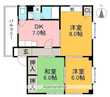 フォンテーヌ（塩田町）[3DK/55.27m2]の間取図