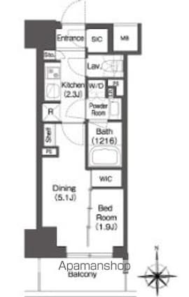 コンフォリア東新宿[1DK/25.23m2]の間取図