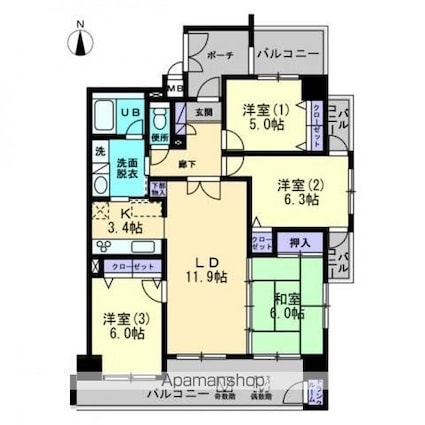 ダイアパレス古新町[4LDK/84.93m2]の間取図