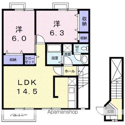 茨城県牛久市牛久町[2LDK/63.87m2]の間取図