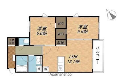 滋賀県守山市二町町[2LDK/64.75m2]の間取図