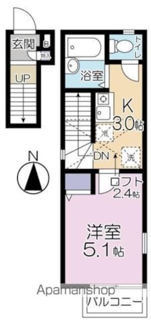 プティカァーネ[1K/23.03m2]の間取図
