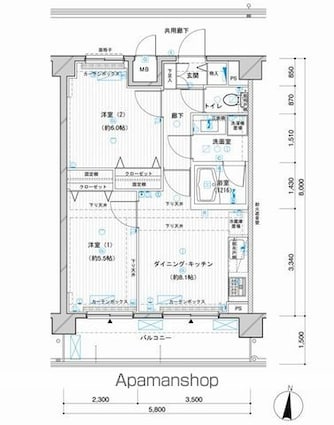 メインステージ押上Ⅳ[2DK/46.4m2]の間取図