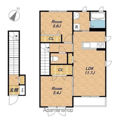 シャーメゾンきぬがさ[2LDK/54.6m2]の間取図