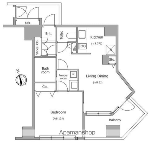 レジディア自由が丘[1LDK/39.45m2]の間取図