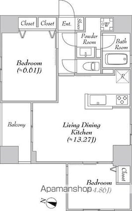 エルスタンザ神田須田町[2LDK/54.42m2]の間取図